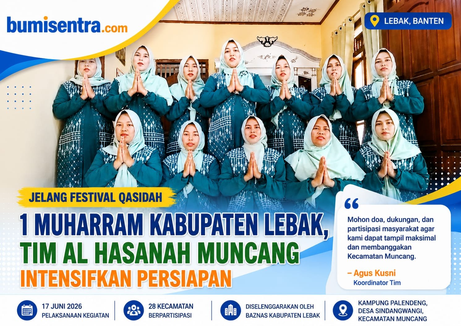 Tim Qasidah Al Hasanah Kecamatan Muncang mematangkan persiapan untuk mengikuti Festival Qasidah 1 Muharram tingkat Kabupaten Lebak yang diselenggarakan oleh Baznas Kabupaten Lebak. (Istimewa)