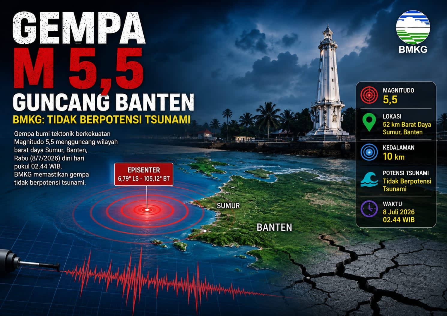 Gempa M 5,5 Guncang Sumur Banten, BMKG Tegaskan Tidak Berpotensi Tsunami