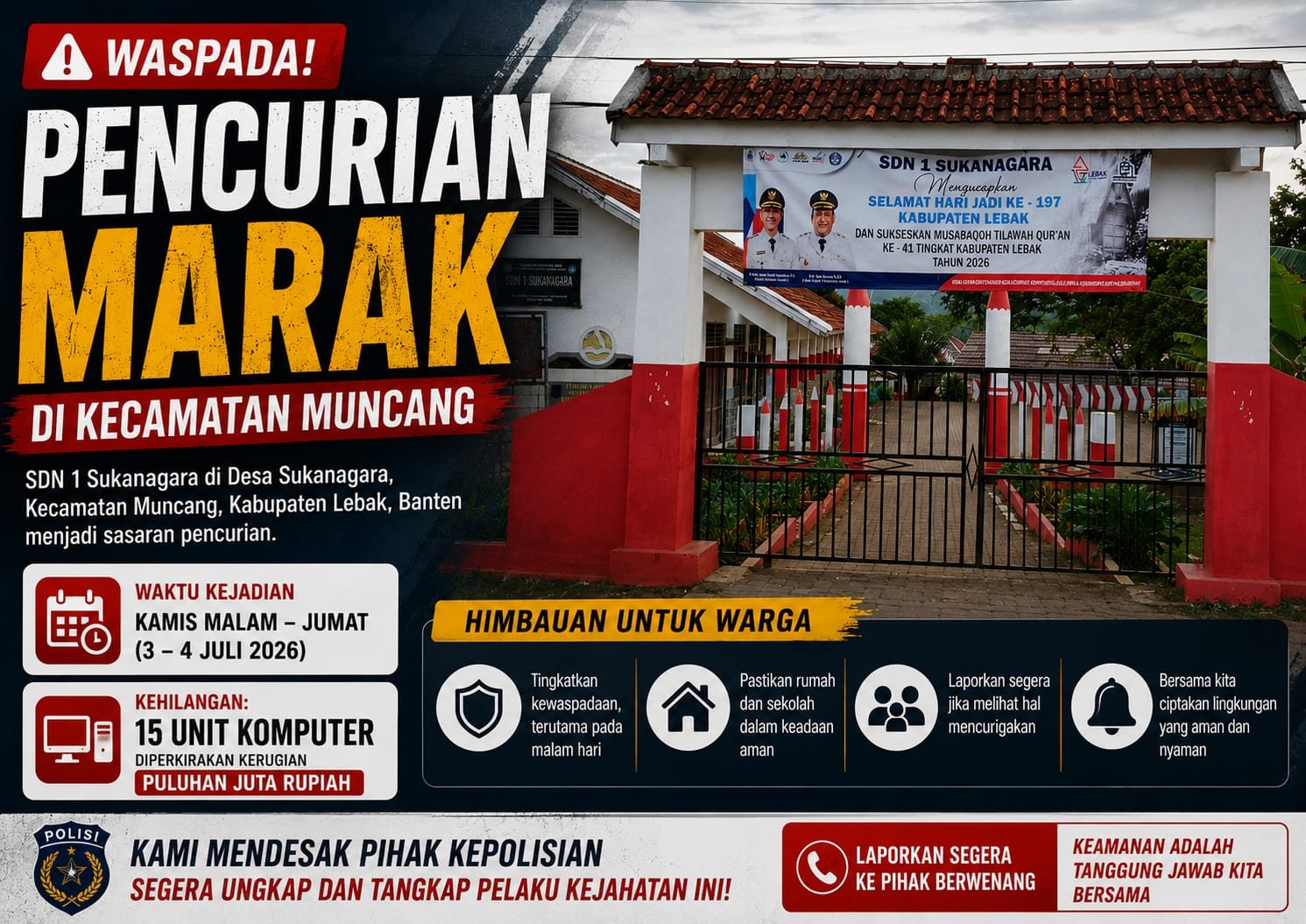SDN 1 Sukanagara di Lebak Kemalingan, Belasan Komputer Pendukung Belajar Hilang